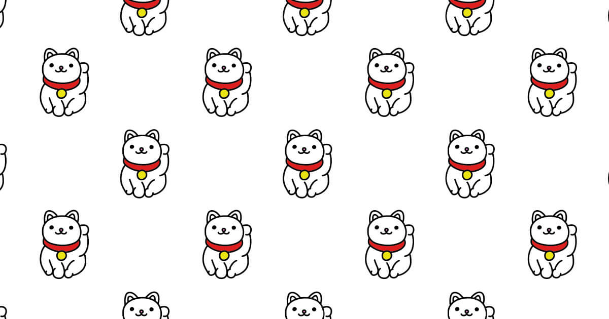 Mosaico de Maneki Neko color blanco sobre fondo blanco