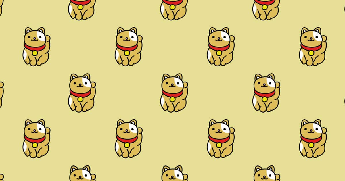 Mosaico de Maneki Neko color dorado sobre fondo dorado