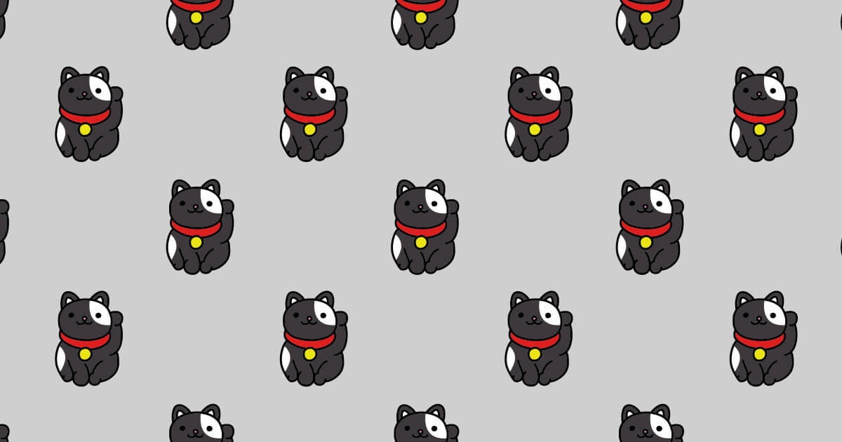 Mosaico de Maneki Neko color negro sobre fondo negro