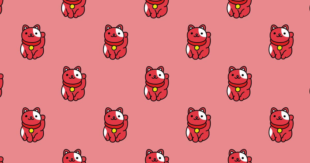Mosaico de Maneki Neko color rojo sobre fondo rojo